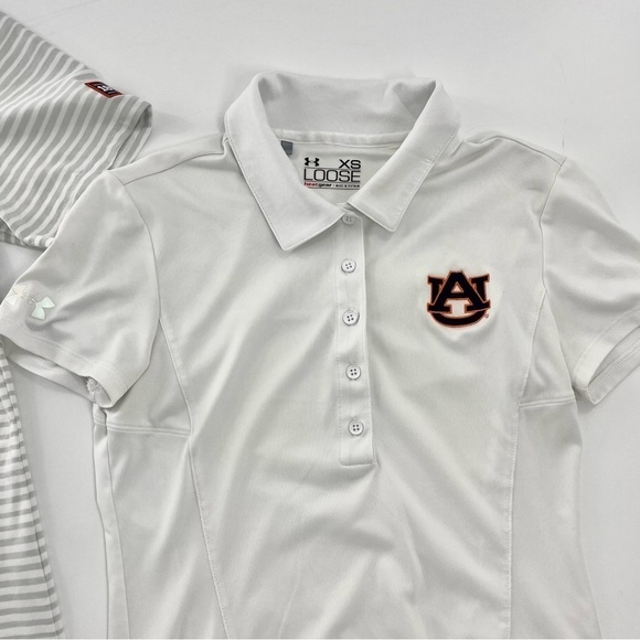 Under Armour HeatGear AUBURN Golf Polo Bundle in White Grey and White Stripe XS - Picture 3 of 16